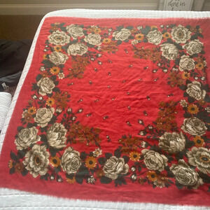 Romantic Red floral scarf. Wool/silk blend. Excellent condition. Old Money.